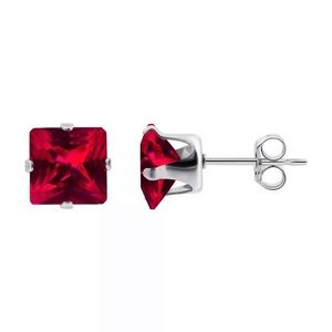 💗 Hypoallergenic Red Cubic Zirconia Princess Cut 5mm Earrings